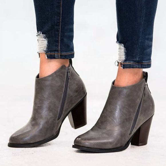Shoes - Distressed Gray Double Zipper Ankle Booties